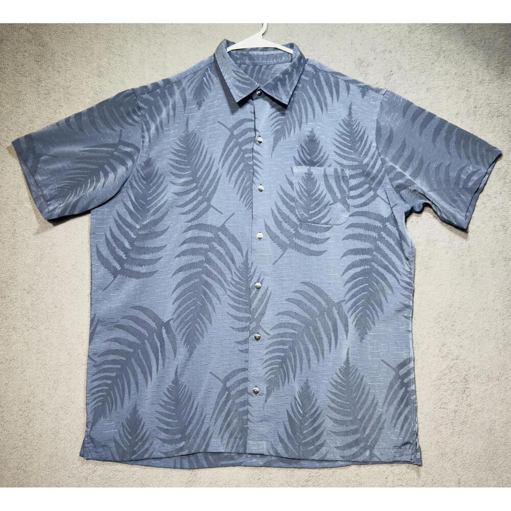 Hawaiian Shirt Mens XL Slate Blue Palm Print SS Button Up Casual Resort Vacation